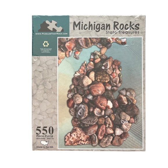 Puzzles That Rock Other - Puzzles That Rock Michigan Rocks State Treasures 550 Piece Jigsaw Puzzle NEW